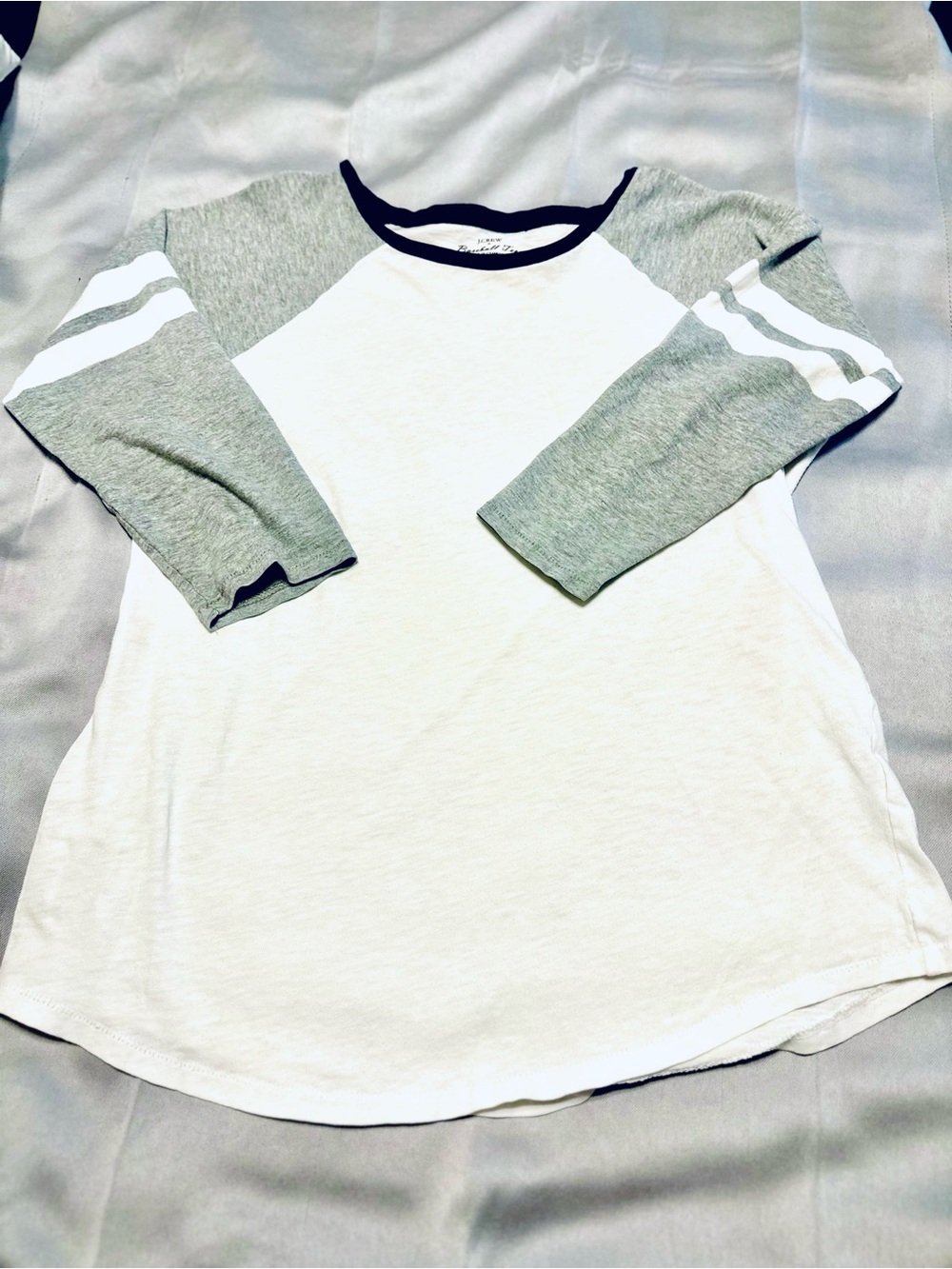 J. Crew Women’s Vintage Raglan  3/4 Sleeve Gray and White Baseball T Shirt
